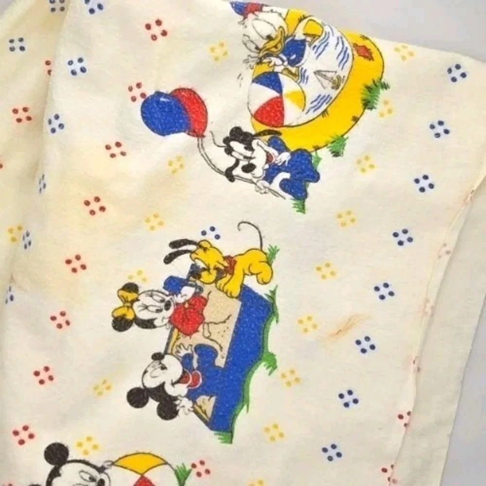 Vtg Dundee 1984 Disney Mickey Minnie Baby Cotton Receiving Blanket 38